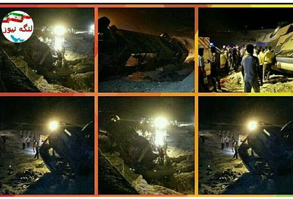 عکس اتوبوس واژگون شده در بندرلنگه