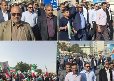 حضور مدیر کل و کارکنان شیلات هرمزگان  در راهپیمایی باشکوه ۲۲ بهمن ماه